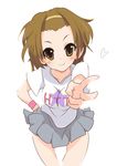  bent_over brown_eyes brown_hair clothes_writing foreshortening hairband hand_on_hip k-on! shirt short_hair solo sora_to_umi t-shirt tainaka_ritsu v 