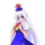  blush dress gift hat holding holding_gift kamishirasawa_keine long_hair netachou purple_eyes silver_hair solo touhou upper_body valentine very_long_hair 