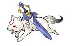  chibiterasu dog no_humans official_art ookami_(game) ookamiden puppy sword weapon 