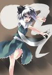  bad_id bad_pixiv_id black_hairband blue_eyes cafe_choco ghost hairband highres katana konpaku_youmu konpaku_youmu_(ghost) short_hair silver_hair solo sword touhou weapon 