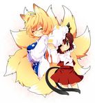  :o adjusting_clothes adjusting_hat animal_ears bad_id bad_pixiv_id blonde_hair borrowed_garments brown_hair cat_ears cat_tail chen closed_eyes fox_ears fox_tail hands_in_opposite_sleeves hat hat_removed headwear_removed headwear_switch kiri_futoshi multiple_girls multiple_tails one_eye_closed red_eyes short_hair smile tail touhou yakumo_ran 