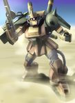  cable desert desert_zaku gun gundam gundam_zz machine_gun mecha no_humans raybar sand solo weapon wind zaku 