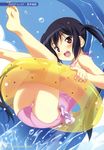  absurdres ass barefoot black_hair blush breasts brown_eyes casual_one-piece_swimsuit feet highres innertube k-on! kuuchuu_yousai long_hair nakano_azusa non-web_source one-piece_swimsuit open_mouth pink_swimsuit round_teeth small_breasts solo swimsuit teeth twintails very_long_hair water water_slide 