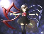  asymmetrical_wings bad_id bad_pixiv_id black_hair black_legwear bow dress full_moon highres houjuu_nue lens_flare moon muttan_(ashiru-f) red_eyes snake solo star thighhighs touhou wings wristband zettai_ryouiki 