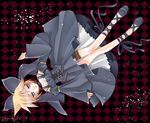  blonde_hair blue_eyes bow detached_sleeves dress hair_bow hair_ribbon imitation_black_(vocaloid) kagamine_len kerokeron legs male_focus otoko_no_ko ribbon short_hair solo vocaloid 