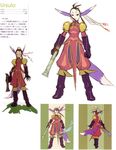  90s absurdres animal_ears black_eyes boots breath_of_fire breath_of_fire_iv brown_hair eyeshadow gloves gun highres knee_boots long_sleeves makeup official_art solo tail ursula_(breath_of_fire) weapon yoshikawa_tatsuya 