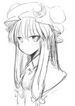  coo face greyscale hat monochrome patchouli_knowledge sketch solo touhou 