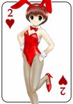  animal_ears aoc_cannon brown_eyes brown_hair bunny_ears bunnysuit card card_(medium) card_background fake_animal_ears fishnet_pantyhose fishnets original pantyhose playing_card short_hair solo 