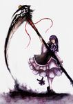  blackball blue_hair dress frederica_bernkastel frills highres holding holding_scythe ribbon scythe solo tail umineko_no_naku_koro_ni 