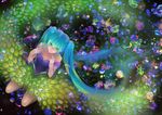  aqua_eyes aqua_hair bird from_above hatsune_miku long_hair oe-eo peacock solo twintails very_long_hair vocaloid 