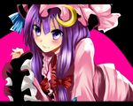  blush face hair_ribbon hat kurekore letterboxed light_smile lips long_hair patchouli_knowledge purple_eyes purple_hair ribbon solo touhou wallpaper 