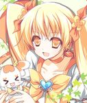  &gt;_&lt; bad_id bad_pixiv_id blonde_hair bow choker closed_eyes cure_sunshine hair_ribbon heart heartcatch_precure! long_hair magical_girl myoudouin_itsuki orange_bow orange_choker potpourri_(heartcatch_precure!) precure purinko ribbon twintails white_background yellow yellow_bow yellow_eyes 