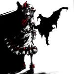  bad_id bad_pixiv_id bat_wings bow hat highres monochrome red_eyes remilia_scarlet shadow siniti solo spot_color touhou wings 