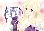  blonde_hair breasts chaigidhiell china_dress chinese_clothes cleavage dress face gap large_breasts long_hair maid purple_eyes sailor_dress smile solo touhou yakumo_yukari 