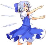  arms_up blue_dress blue_eyes blue_hair cirno dress hands huei_nazuki looking_up open_mouth short_hair sketch smile solo touhou wings 