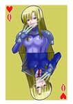  blonde_hair breasts card card_(medium) claws due_(nanoha) green_eyes lyrical_nanoha mahou_shoujo_lyrical_nanoha_strikers medium_breasts multiple_views numbers_(nanoha) playing_card yellow_card zerosu_(take_out) 