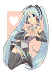  aqua_eyes aqua_hair bad_id bad_pixiv_id detached_sleeves hatsune_miku headphones heart heart_hands long_hair necktie panties skirt solo striped striped_panties takei_ooki thighhighs twintails underwear vocaloid 