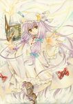  chinako hat long_hair nib_pen_(medium) patchouli_knowledge purple_eyes purple_hair ribbon solo touhou traditional_media watercolor_(medium) 