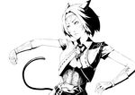  animal_ears cat_ears commentary final_fantasy final_fantasy_xi fingerless_gloves gloves greyscale mithra monochrome short_hair solo tail yoshihiro 