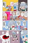  :q =_= @_@ bat_wings blonde_hair blue_hair blush braid comic dress famicom flandre_scarlet game_console grey_hair hat izayoi_sakuya karaagetarou maid maid_headdress multiple_girls one_side_up red_eyes remilia_scarlet ribbon skirt smile sweat tongue tongue_out touhou translated twin_braids white_legwear wings 