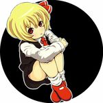  :p bad_id bad_pixiv_id blonde_hair hair_ribbon mary_janes panties red_eyes ribbon rumia shoes short_hair sitting solo tongue tongue_out touhou tsuttsu underwear 