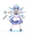  alternate_costume apron bad_id bad_pixiv_id blue_eyes blue_hair cirno cosplay enmaided ice ice_wings izayoi_sakuya izayoi_sakuya_(cosplay) maid maid_apron maid_headdress nuime pantyhose short_hair solo touhou tray wings 