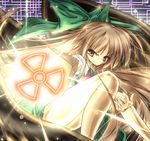  arm_cannon bad_id bad_pixiv_id brown_hair hair_ribbon itsutsuki long_hair radiation_symbol red_eyes reiuji_utsuho ribbon solo touhou weapon wings 