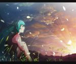  ao_(aohari) aqua_eyes aqua_hair bad_id bad_pixiv_id cloud hatsune_miku leg_hug long_hair night petals scenery sitting solo star sun twintails vocaloid 