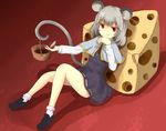  animal_ears basket cheese cupping_glass food grey_hair highres jewelry mouse mouse_ears mouse_tail nazrin pendant red_eyes shiro_tsugumi short_hair solo tail touhou 
