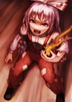  angry bad_id bad_pixiv_id bow face from_above fujiwara_no_mokou kurione_(zassou) red_eyes solo suspenders touhou 