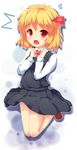  bad_id bad_pixiv_id blonde_hair blush child fang hair_ribbon highres muneyuki open_mouth red_eyes ribbon rumia short_hair solo sweatdrop touhou 