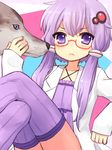  animal bad_id bad_pixiv_id crossed_legs glasses labcoat long_hair purple_eyes purple_hair purple_legwear sawatari_(sado) short_hair_with_long_locks solo thighhighs vocaloid voiceroid yuzuki_yukari 