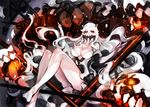  bare_legs breasts cleavage covering_mouth daakuro dress horns kantai_collection large_breasts legs long_hair looking_at_viewer machinery midway_hime pale_skin red_eyes shinkaisei-kan very_long_hair white_dress 
