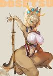  animal_ears blonde_hair blue_eyes breasts fox_ears fox_tail furry hair_ornament katana large_breasts long_hair looking_at_viewer original ponytail sabakamen sengoku_bushouki_muramasa simple_background solo sword tail weapon 