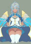  :o ahoge andromeda_(p&amp;d) blue_capelet blue_eyes blue_hair blush braid breasts brown_panties cameltoe capelet cleavage covered_nipples dark_skin dated dress fbc feathered_wings headpiece knees_together_feet_apart large_breasts long_hair looking_at_viewer open_mouth panties puzzle_&amp;_dragons short_dress side-tie_panties solo thighhighs underwear white_legwear wind wind_lift wings 