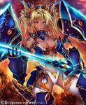  blonde_hair dark_skin dragon_girl grin horns kara_(color) shingeki_no_bahamut smile sword 