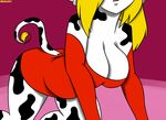  anthro big_breasts blonde_hair bovine breasts cattle cleavage clothed clothing fan_character female fur hair long_hair mammal mysteryfanboy718 open_mouth presenting solo 