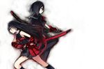  akame akame_ga_kill! black_eyes black_hair black_legwear katana keid kurome_(akame_ga_kill!) long_hair multiple_girls necktie pantyhose red_eyes school_uniform serafuku short_hair sketch sleeveless sword vambraces weapon 