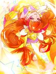  amanogawa_kirara back bare_shoulders boots choker cure_twinkle earrings gloves go!_princess_precure jewelry long_hair looking_up magical_girl multicolored_hair orange_hair precure purple_eyes sayvi smile solo star star_earrings thigh_boots thighhighs twintails two-tone_hair 
