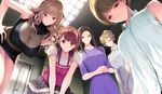  breasts brown_eyes brown_hair cleavage game_cg huge_breasts ichikawa_saasha jokei_kazoku jokei_kazoku_iii karasawa_anri karasawa_kirara karasawa_shie karasawa_towa long_hair looking_at_viewer multiple_girls yamaguchi_mariko 