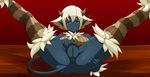  anus blush breasts female horn looking_at_viewer lying osamodas presenting pussy spreading wakfu yellow_eyes 