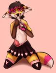  2015 anthro black_nose canine clothed clothing erection eyewear faxy fox fur girly glasses hair legwear looking_at_viewer male mammal markings murcat orange_fur penis plain_background shy skirt smile solo stockings tongue white_fur 