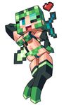  bikini black_legwear blue_eyes breasts creeper disembodied_limb full_body gashi-gashi green_bikini hand_on_hip heart hood medium_breasts minecraft one_eye_closed open_mouth personification pixelated pose solo swimsuit sword teeth thighhighs weapon 