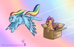  blue_feathers cub equine female flying friendship_is_magic horse mammal miz-jynx my_little_pony pegasus pony purple_mane rainbow_dash_(mlp) rainbow_mane scootaloo_(mlp) wings young 