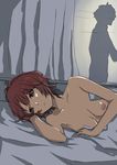  :&lt; aldnoah.zero bed bed_sheet breasts brown_eyes brown_hair chikuwa_udon curtains head_on_hand lying medium_breasts nipples nude on_side rayet_areash red_eyes red_hair short_hair silhouette 