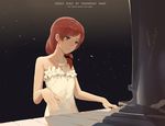  bare_arms bare_shoulders collarbone dress highres huanxiang_heitu instrument jewelry love_live! love_live!_school_idol_project md5_mismatch music necklace nishikino_maki piano playing_instrument playing_piano purple_eyes red_hair smile solo strapless strapless_dress white_dress 