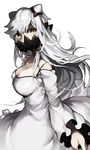  breasts cleavage dress horns kantai_collection large_breasts long_hair looking_at_viewer midway_hime mukka off_shoulder pale_skin red_eyes shinkaisei-kan solo white_dress white_hair 