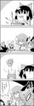  3girls 4koma :d =d antennae arms_up ascot bow bowl candle cape comic commentary cooking fairy_wings greyscale hair_bow hair_tubes hakurei_reimu hat highres kazami_yuuka ladle lily_white medicine_melancholy minigirl monochrome multiple_girls open_mouth plate pot sidelocks smile spoon spoon_in_mouth steam sweat table tani_takeshi tasting tears touhou translated trembling two-tone_background white_background wings wriggle_nightbug yukkuri_shiteitte_ne |_| 