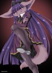  cat furry leg long_hair purple_eyes purple_hair smile solo wolfox004 zettai_ryouki 