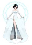  bare_shoulders black_hair blue_eyes boots breasts detached_sleeves dress female full_body hair_ornament highres kingdom_hearts no_panties short_hair solo white_background xion_(kingdom_hearts) 